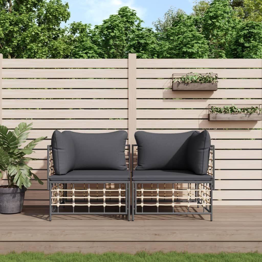 Sectional Corner Sofas with Cushions 2 pcs Poly Rattan,Outdoor Corner Sofa with Poly Rattan Weatherproof Garden and Terrace Lounge Outdoor Furniture, Patio Seating