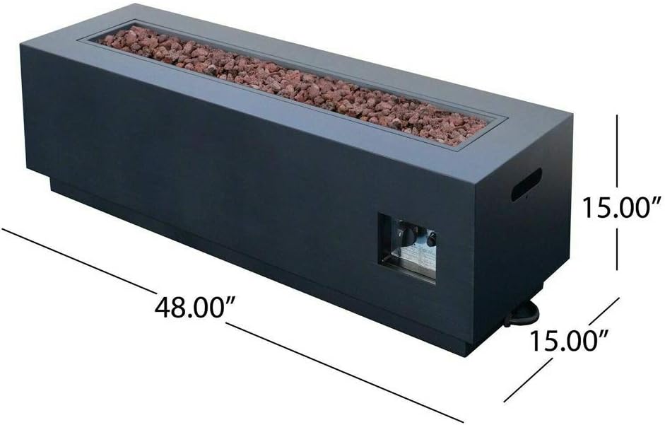 Outdoor Dark Gray Iron Rectangular Propane Fire Pit