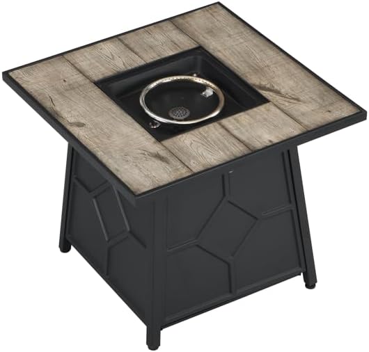 Fire Pit Table, 28-inch Square 40,000 BTU Auto-Ignition Propane Firepit with Waterproof Cover (Gray)
