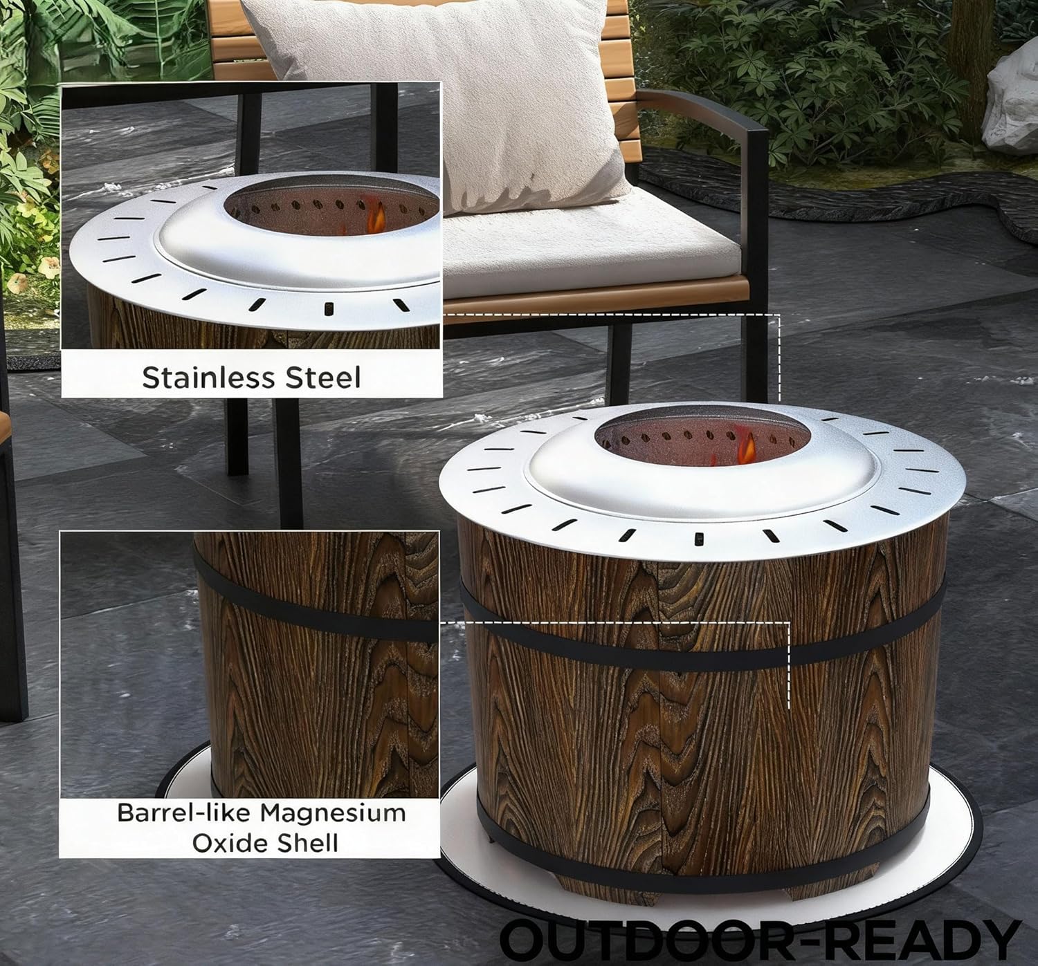 Smokeless Fire Pit with Fireproof Mat, Brown 20 Inch Portable Wood Burning Firepit for Outdoor, Barrel Style Camping Stove for Backyard Patio & Picnic Gatherings, Patio Stove for Garden BBQ & Bonfire