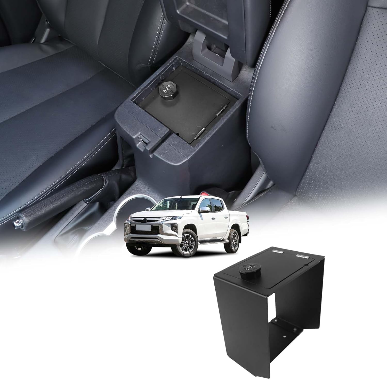 Center Console Safe Lockbox Compatible with M-itsubishi L200 / Triton 2019-2023 Accessories, 3-Digit Combo Lock Console Gun Vault Safe Storage Box Accessories