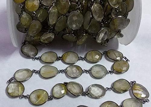 JEWELZ 3 feet natural golden rutile rosary bezel connector chain - continuous connector chain - 10-15mm connector chain