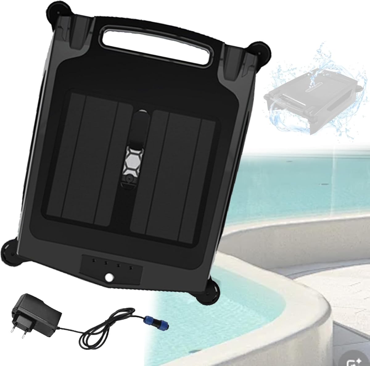 Solar Powered Automatic Robotic Pool Skimmer Cleaner, Cordless Pool Skimmer for All Swimming Pool Sur-face, Dual Charging Mode ＆ Smart Obstacle Avoidance