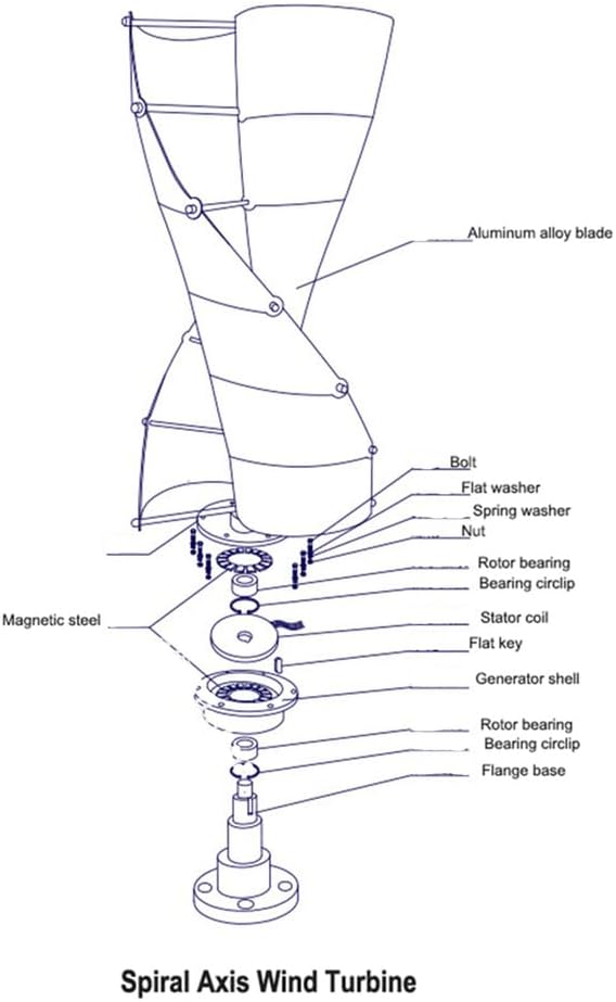 48V,BAOJUHUIKANG 100W-3000W Small Spiral Vertical Axis Wind Turbine No Noise Vertical Wind Turbine Generator for Home, Business, Boats 12V 24V 48V 220V