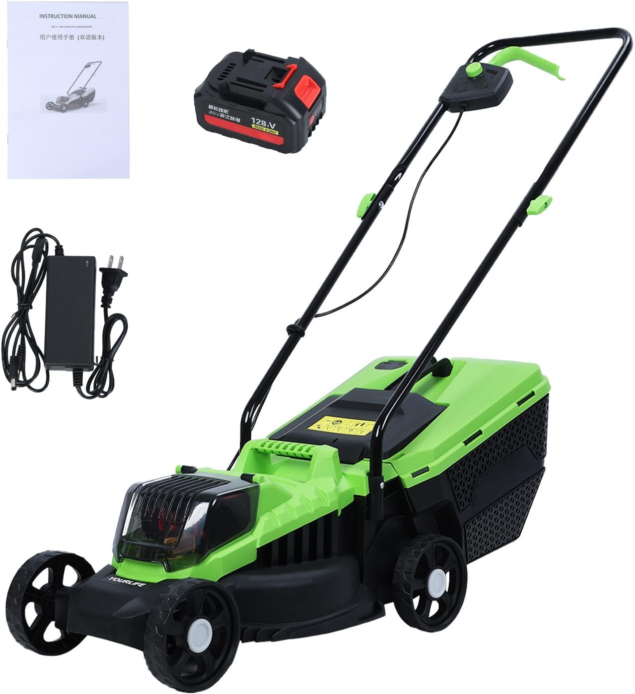 Cordless Push Lawn Mower, 1600W Brushless Electric Lawn Mower Self-propelled, Easier Cord Management 2 Hours Working Time, 3 Height Adjustable Battery Powered Grass Mowers with Battery ＆ Charger