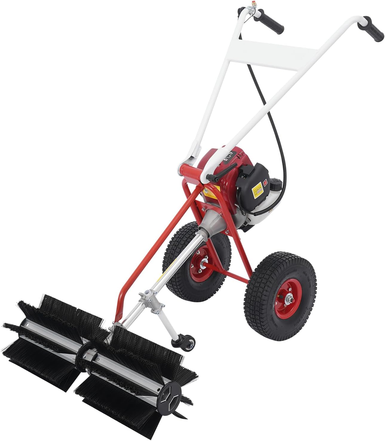 4-Stroke Gas Powered Hand Push Sweeper, Outdoor Hand Held Gas Power Broom Gas Handheld Walk Behind Push Lawn Sweeper Artificial Turf Gas Power Sweeper w/ 23in Long High-Density Brush for Driveway Snow