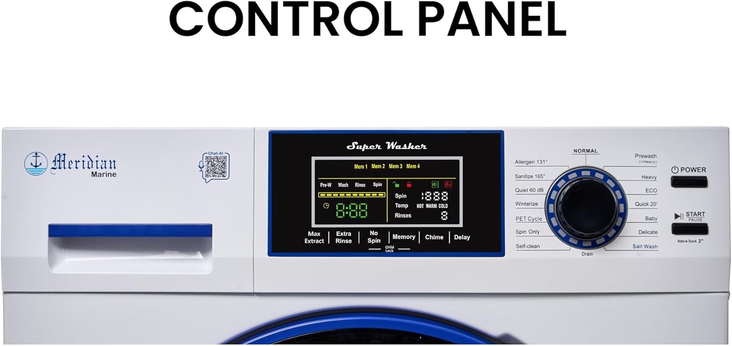 Equator EW 828 1.62 cu.ft. Marine Washer – Rust-Proof Compact Washing Machine for Boats & Yachts | Salt Wash Cycle, 1400 RPM Spin, Hygienic Drum, Energy Efficient, Compact Design