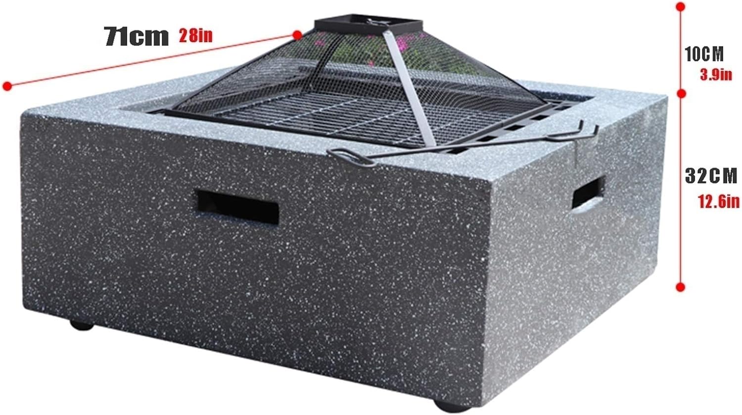 Fire Pits Outdoor Garden Wood-Burning Fire Pit BBQ Table, Outdoor Backyard Patio Fireplace Fire Bowl, with Sparkle Screen Cover and Poker