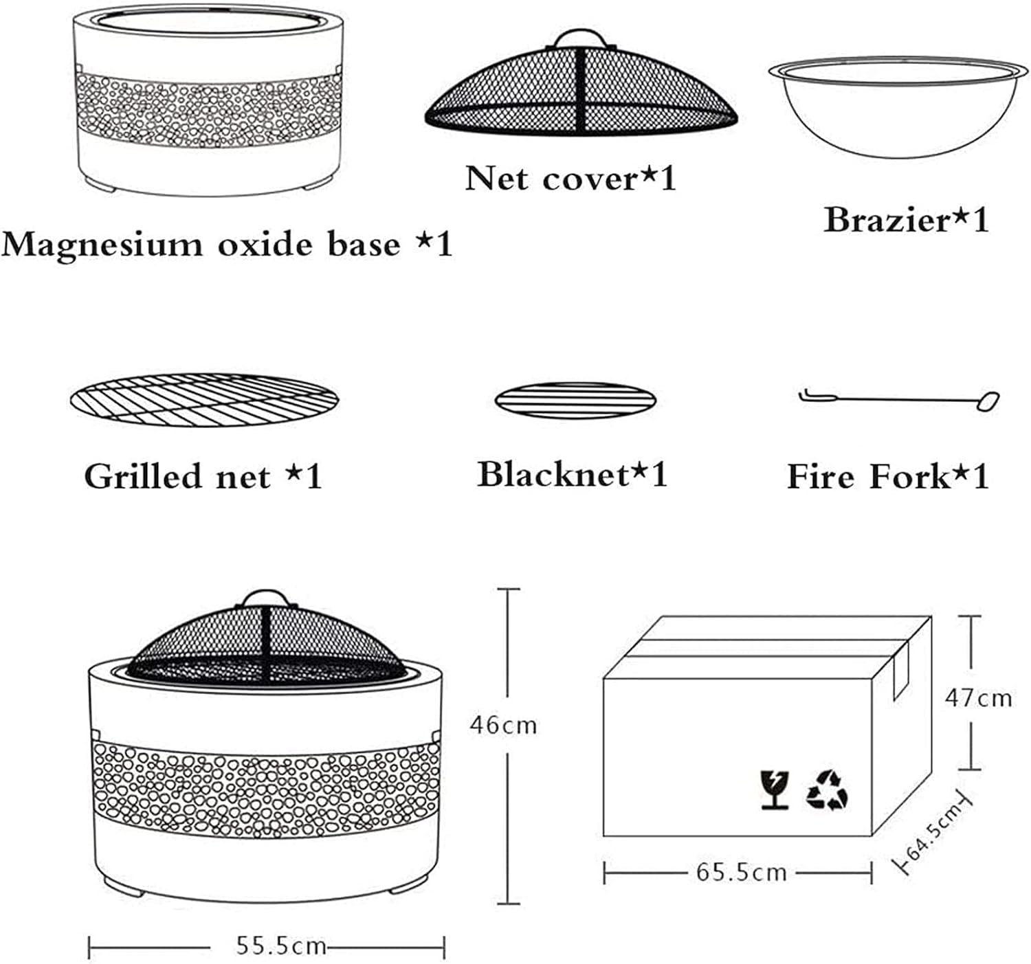 Outdoor Fire Pit Table Garden Fire Pit Heaters & Fire Pits Barbecue/Fire Pit Wood Burning Fire Pit BBQ Grill Firepit Bowl with Grill Grate for Camping/Outdoor Heating/Bonfire and Picnic