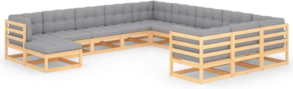 12 Piece Patio Lounge Set with Cushions Solid Wood Pine,Pinewood Patio Lounge Set: for Outdoor Relaxation, Comfort, and Style Patio Furniture, Outdoor Furniture Sets