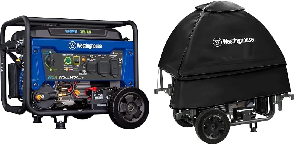Westinghouse 4650W Dual Fuel Generator with Remote Start and Weather Tent Cover for Open Frame Portable Generators