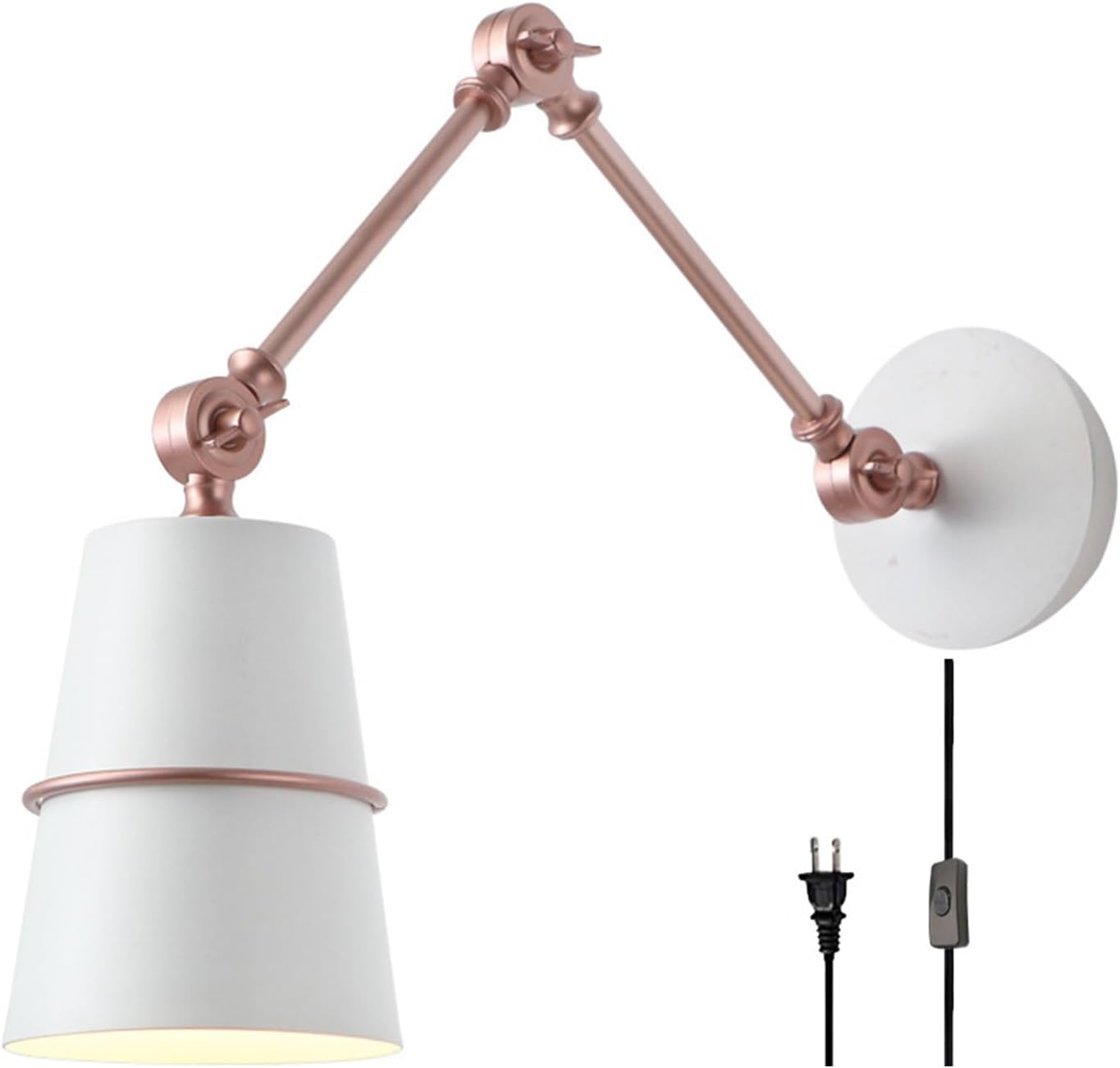 Wall Sconces Industrial Swing Arm Wall Sconce Multi-Directional Adjustable Wall Lamp Wall Mounted Lighting Fixture for Bedroom Reading Farmhouse Kitchen Restaurant Office(White,Plug Type)