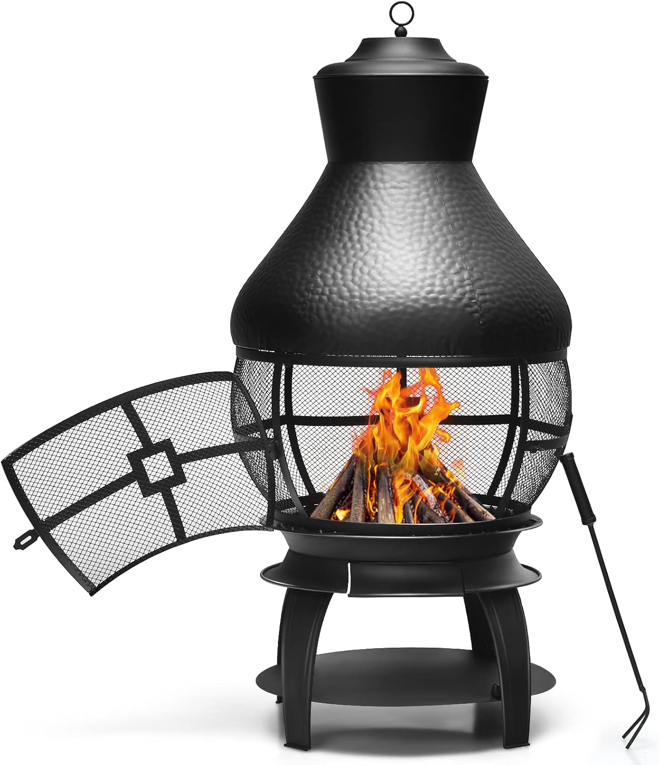 Outdoor Fire Pits 22 Inch, Wood Burning Fire Pit Metal Firepit Bonfire Pit Firebowl with Poker for Patio, Garden, Camping, Heating, BBQ, Black