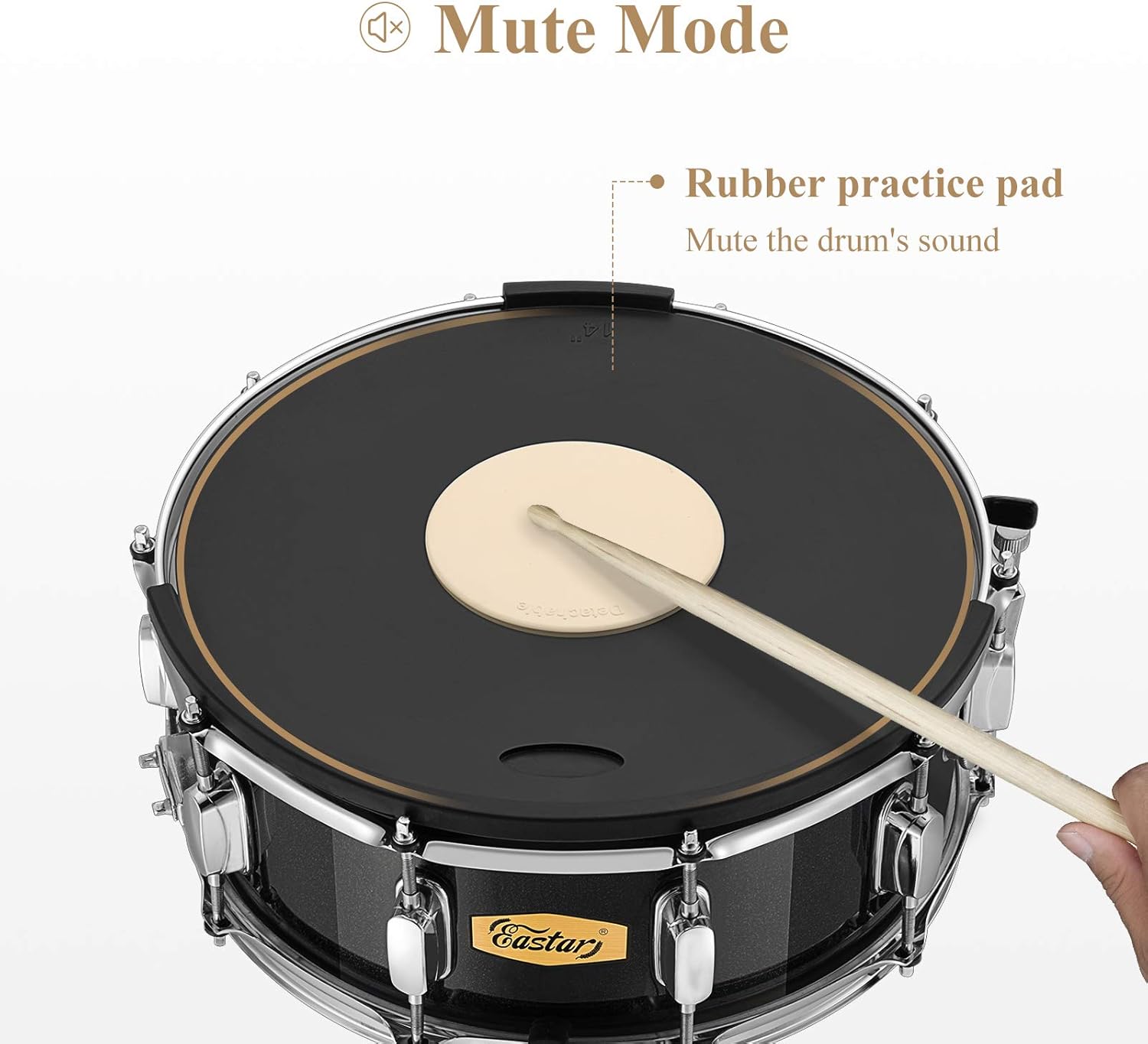 Eastar Snare Drum Set with Drum Sticks, Stand, Mute Pad, Bag, Key, 14