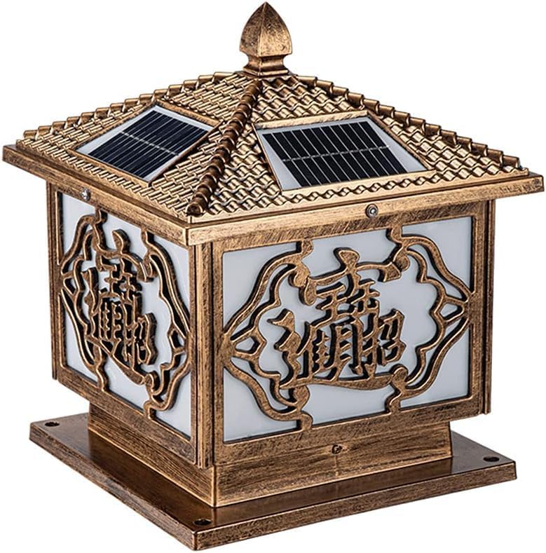 Solar Pillar Light Fixture Waterproof Pillar Light Landscape Villa Light Garden Park Lighting for Front Gate Fence(Brass,40cm)