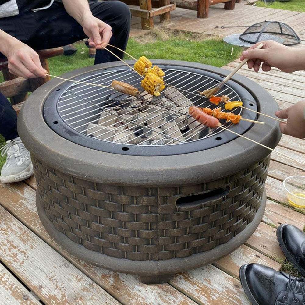 Geo Fire Pit Bowl, Fire Pit with BBQ Grill Shelf with Fashionable and Artistic Magnesium Oxide Base for Outdoor Garden Barbecue Excursion Camping,Brass