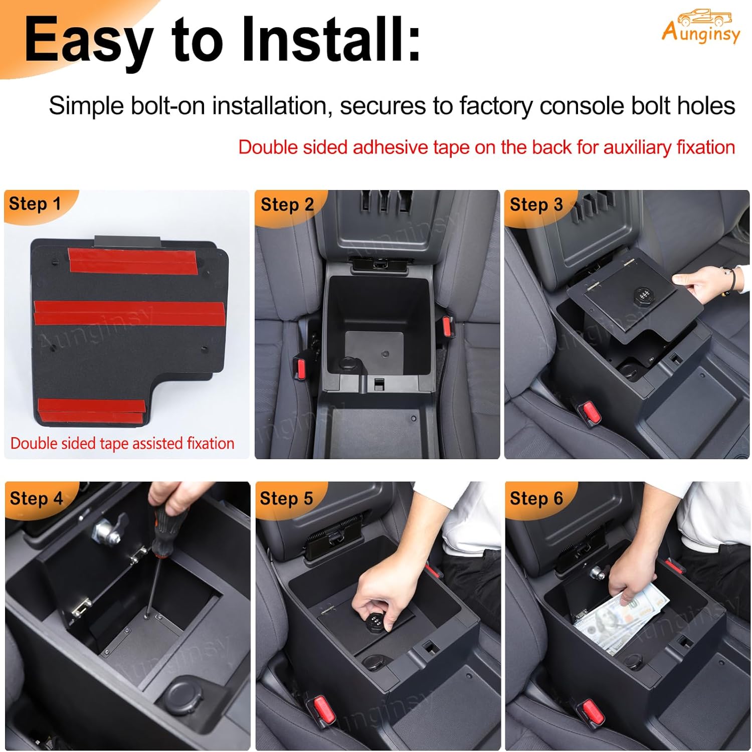 Aunginsy Center Console Lock Safe Vault Armrest Storage Compatible with Nissan Frontier 2022-2025 Center Console Lock Box Armrest Security Organizer Tray with 3 Digit Combo Password Insert Accessories