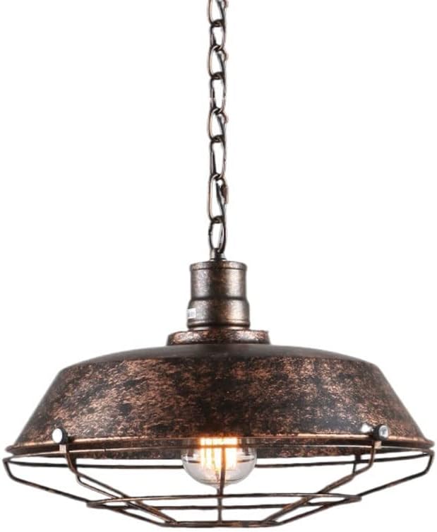 Chandelier, Industrial V-intage Chandelier, Pot Lid Wrought Iron Pendant Lamp, Single Head Ceiling Hanging Light, Restaurant Bar Decoration Lighting Fixture(Rust,26cm)