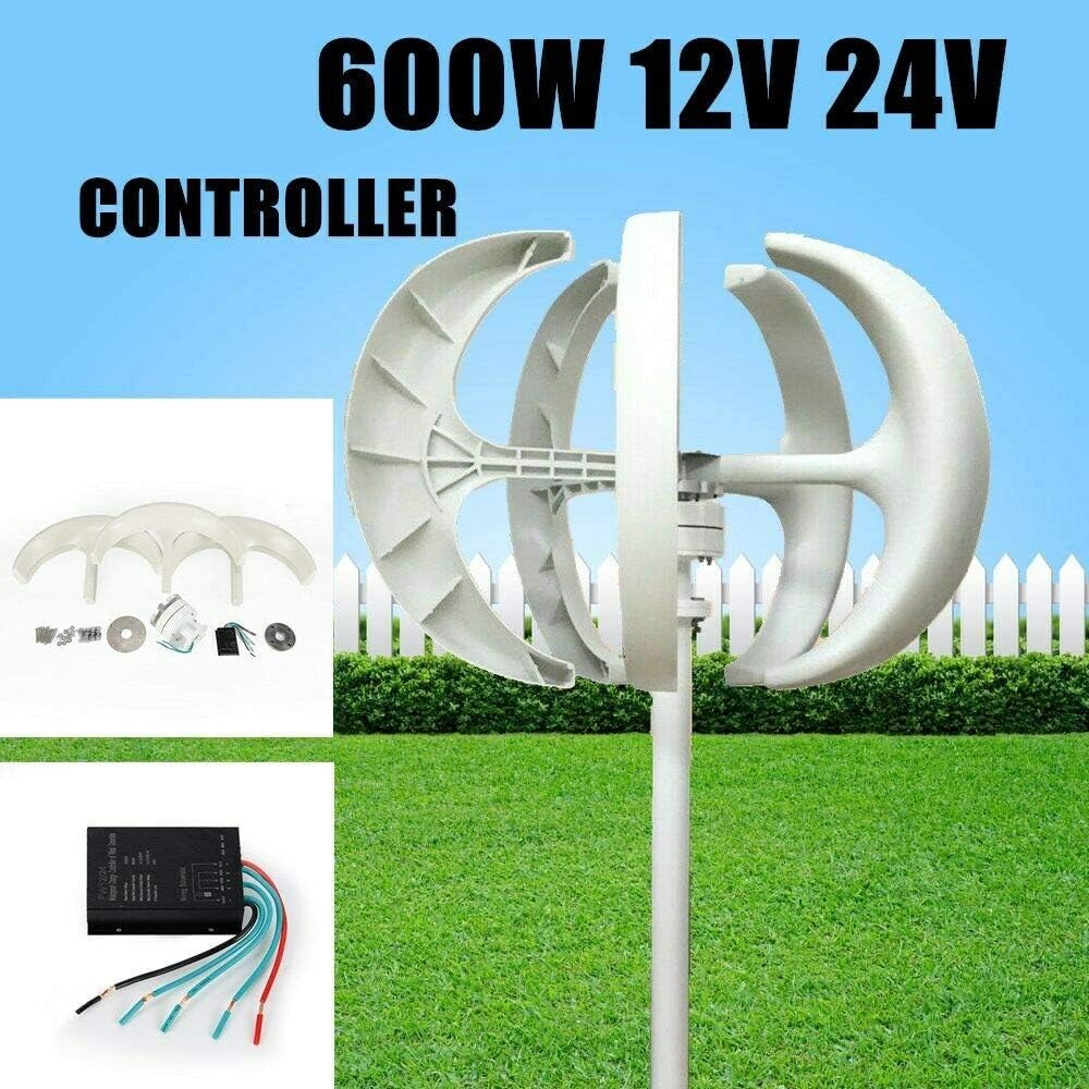Modern Economy Turbine Wind Generator 5 Blades Vertical Wind Power Turbine Generator White Lantern Style with Charge Controller 600W 24V