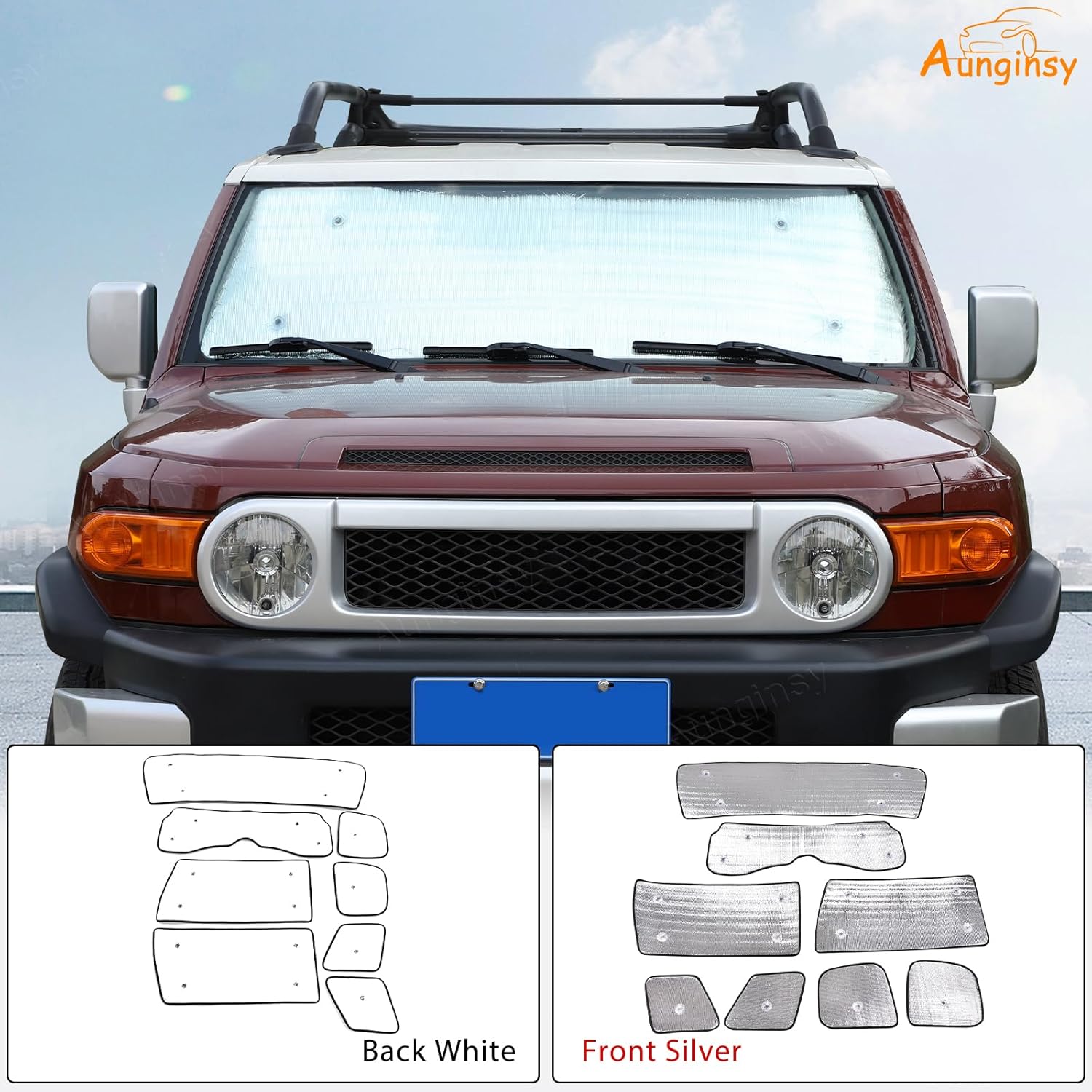 Car Full Windshield Sunshade Compatible with Toyota FJ Cruiser 2007-2021 Automotive Windshield Sunshades Foldable Reflective Sun Visor for UV Rays and Sun Heat Full Protect Car Interior Accessories