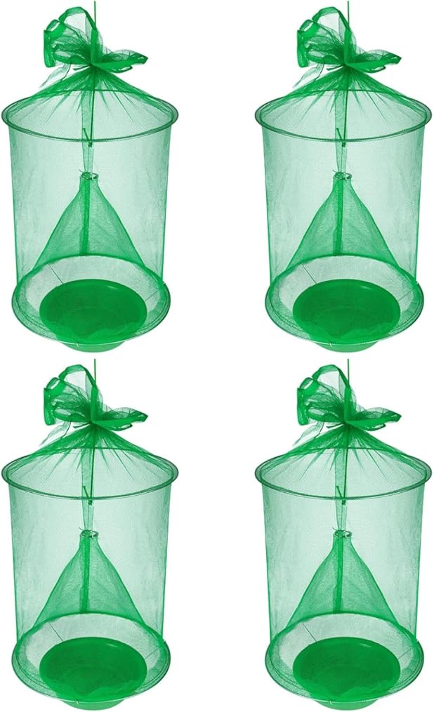 4 Pack Reusable Ranch Fly Traps Outdoor Hanging, Fly Catcher Killer Hunter Cage Control, Farm Horse Stable Fly Trap for Orchard, Barn, Garden