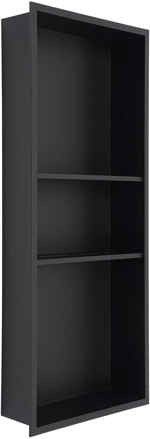 Shower Niche, 3-Tier Stainless Steel Shower Niche Shelves - No Tile Needed, Recessed Wall Mount Organizer for Bathroom & Kitchen, Rustproof Storage Solution, Space-(Black)