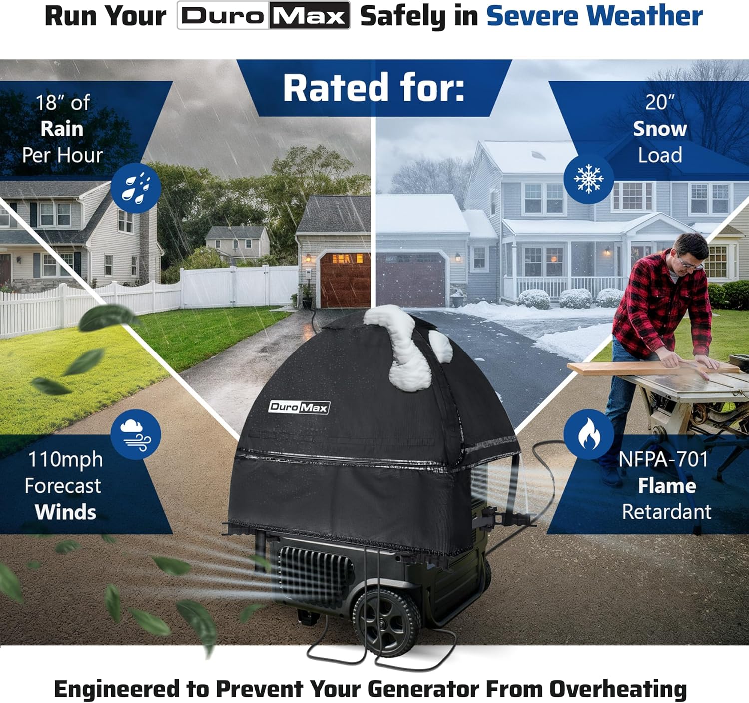 DuroMax DMX-GTV Inverter Generator Running Cover – Weatherproof Vinyl Canopy for Inverter Generators, Fire- & Wind-Resistant, Universal Fit Protection