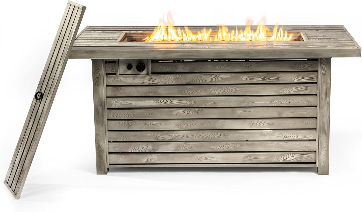 54inch Outdoor Fire Table Steel Fire Pit Table with Wood Grain