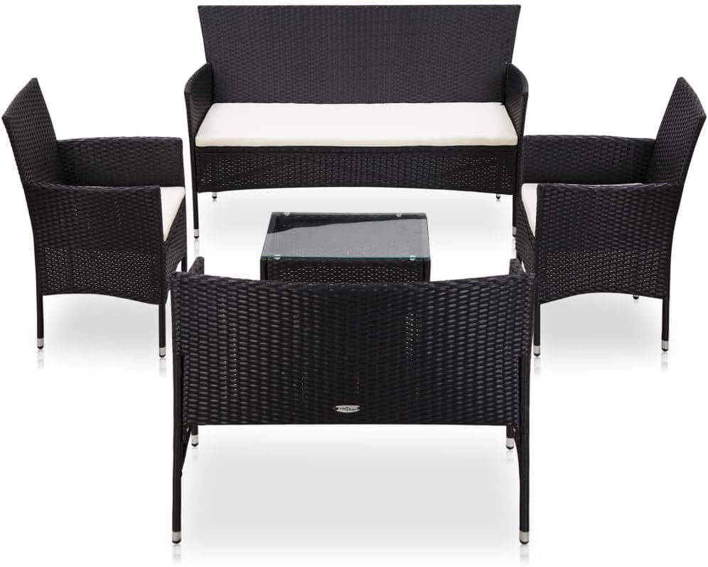 Furniture Sets 5 Piece Patio Lounge Set with Cushions Poly Rattan Black,Rattan Patio Sofa and Table Set: Modern Patio Furniture for Garden, Balcony or Yard Garden Conversation Sets