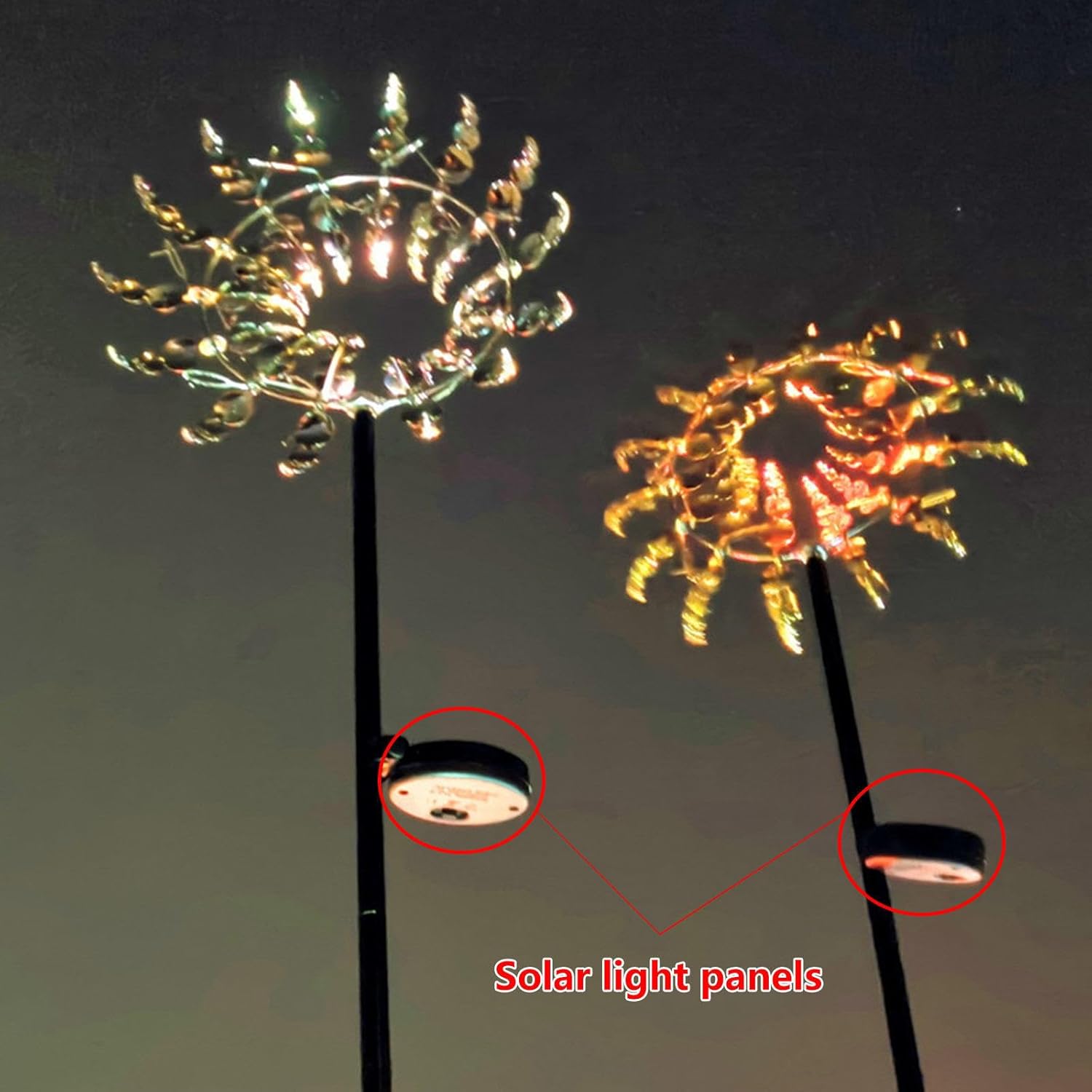 Solar Magical Windmill, Garden Decor Wind Spinners 3D Wind Powered, 13.4 x 71in Outdoor Windmill,Gold