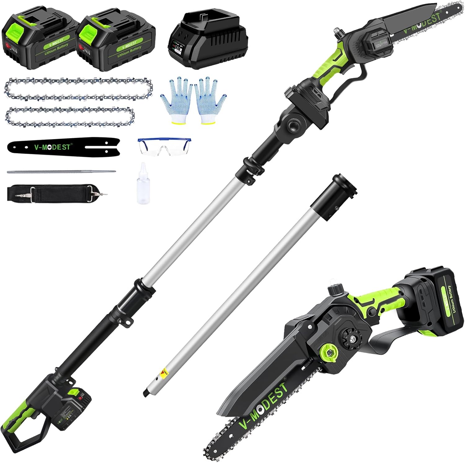 2-IN-1 Cordless Pole Saw 8 inch Mini Chainsaw, Pole Saws for Tree Trimming 2*4.0Ah Battery Powered, Electric Pole Saw Brushless 15ft Max Extension Pole Chainsaw for Tree Trimmer Wood Cutting