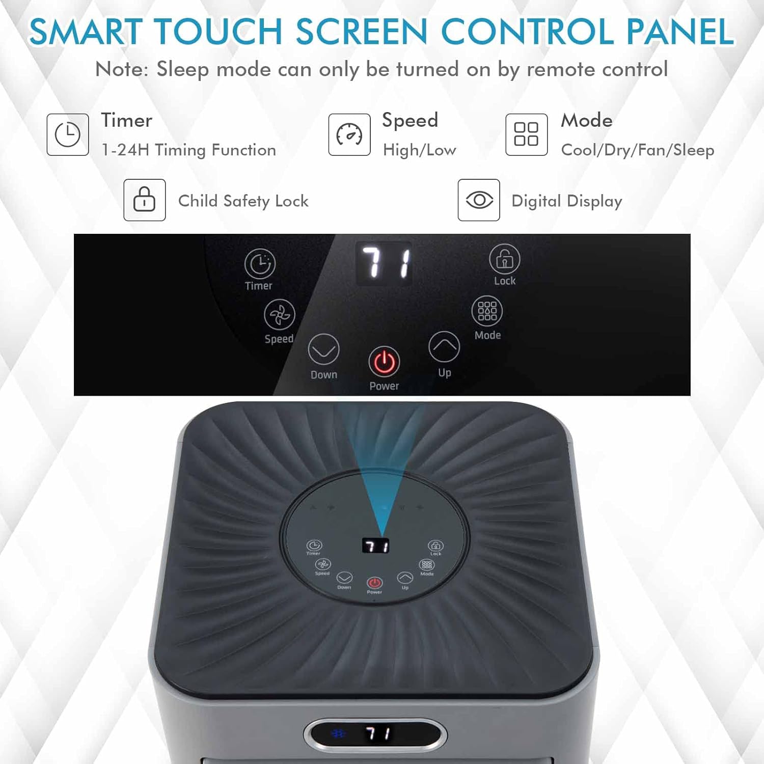 LDAILY Portable Air Conditioner, 8000 BTU for Rooms up to 230 sq.ft, 3-in-1 Evaporative Air Cooler w/Dehumidifying Fan & Remote Control, Sleep Mode, 24H Timer & LED Display (8000 BTU, Grey)