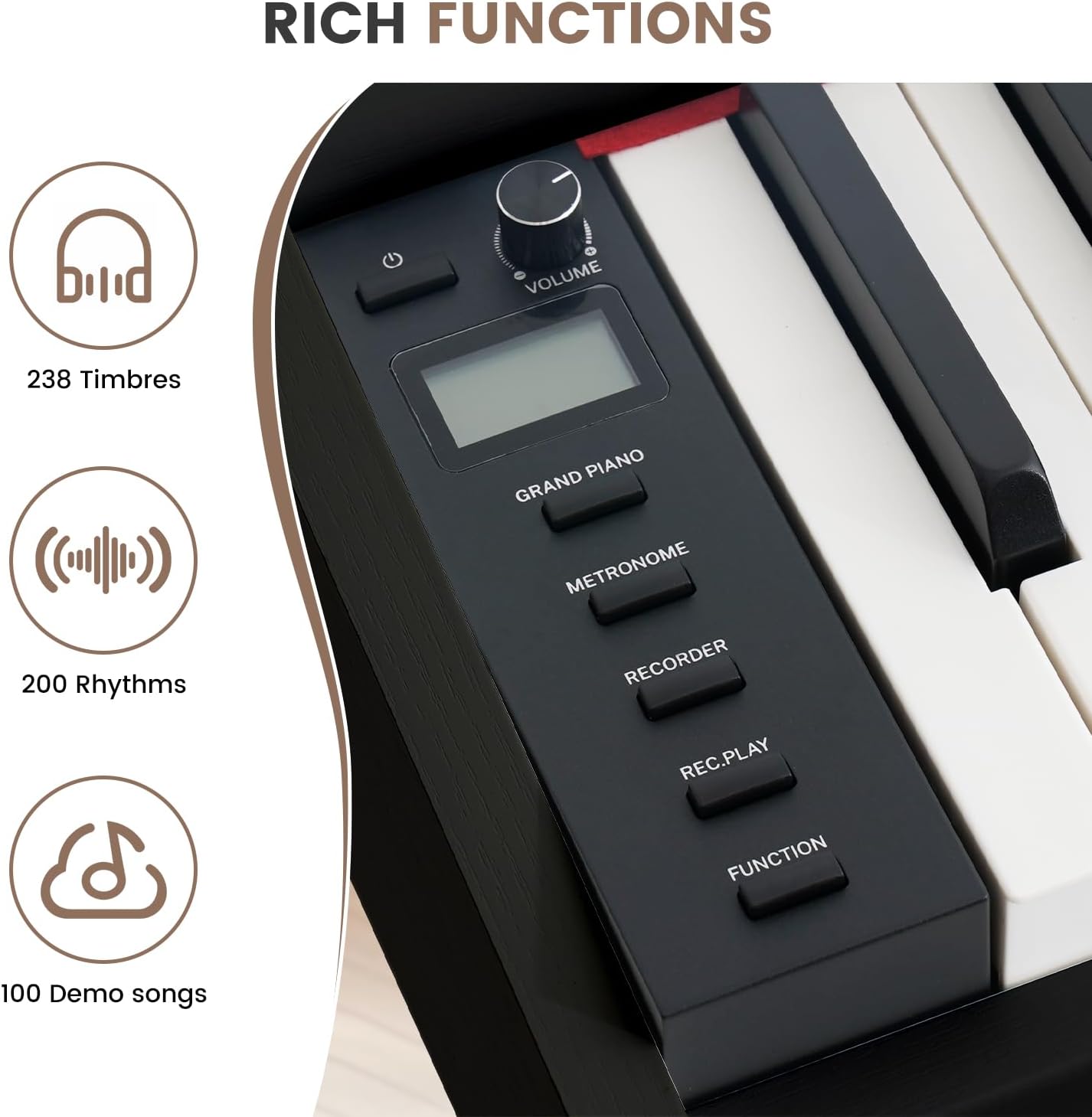 88 Key Full-Weighted Digital Piano, Full Size Electric Piano for Beginners, with U-Stand, 3 Pedal Unit, Adjustable Stool, Headphone, MIDI Functionality (Black)