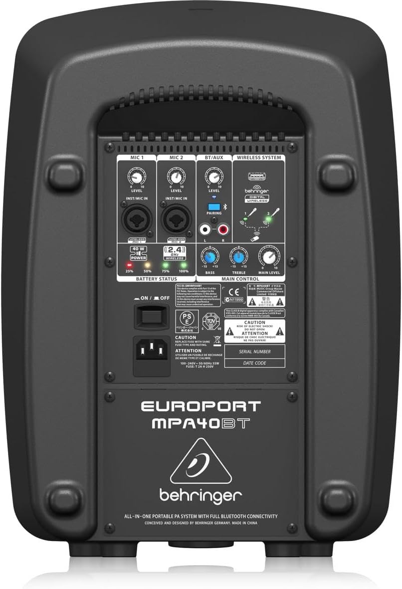 Behringer MPA40BT All-In-One Portable 40 Watt PA System with Bluetooth Connectivity and Battery Operation