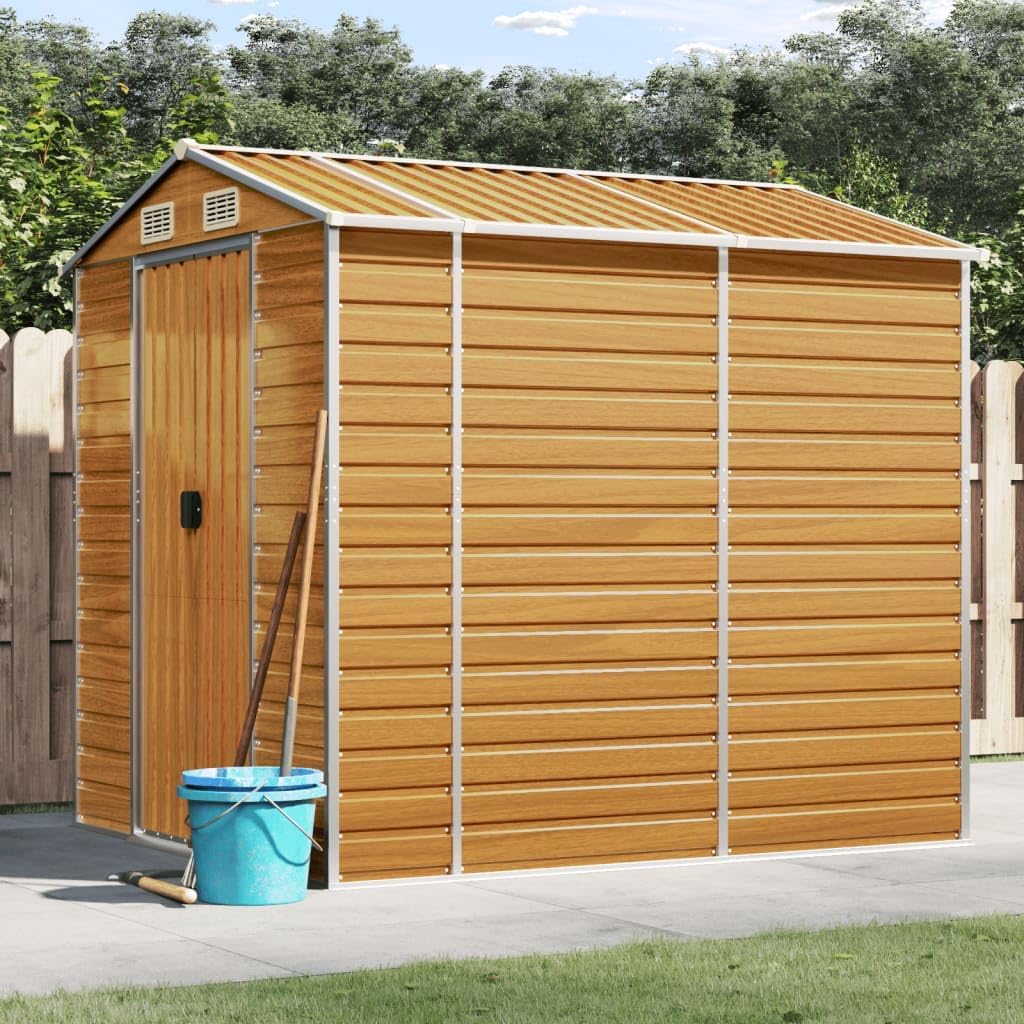 Light Brown Galvanized Steel Large Garden Shed 84.6x85.8x78 Inches Outdoor Storage for Tools Pool Accessories and Backyard with Ventilated Design