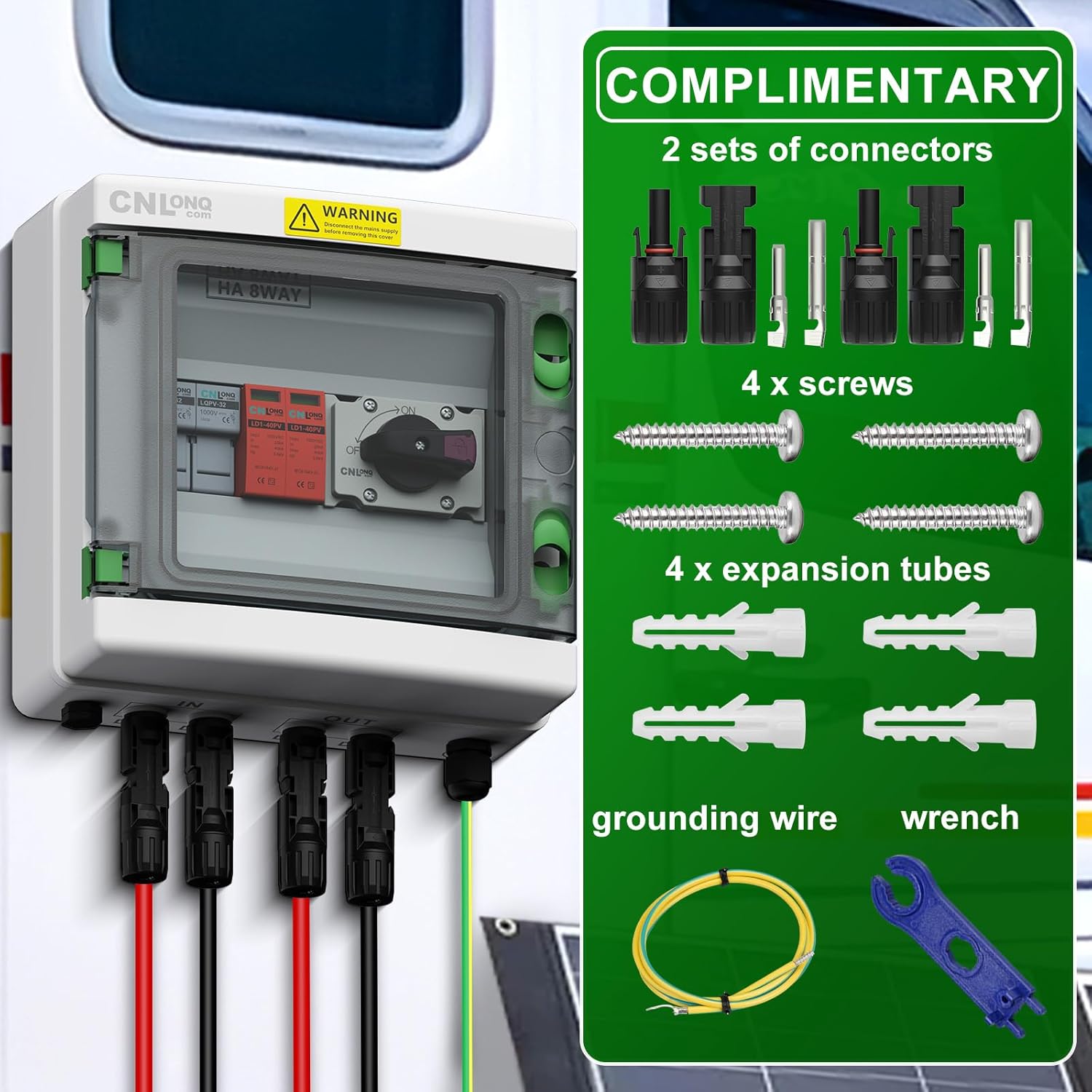 IP65 Solar PV Combiner Box DC1000V 32A Circuit Breaker with Surge Protector and 15A PV Fuses, 1in 1out Disconnect Switch Outdoor Waterproof for Solar Panels System