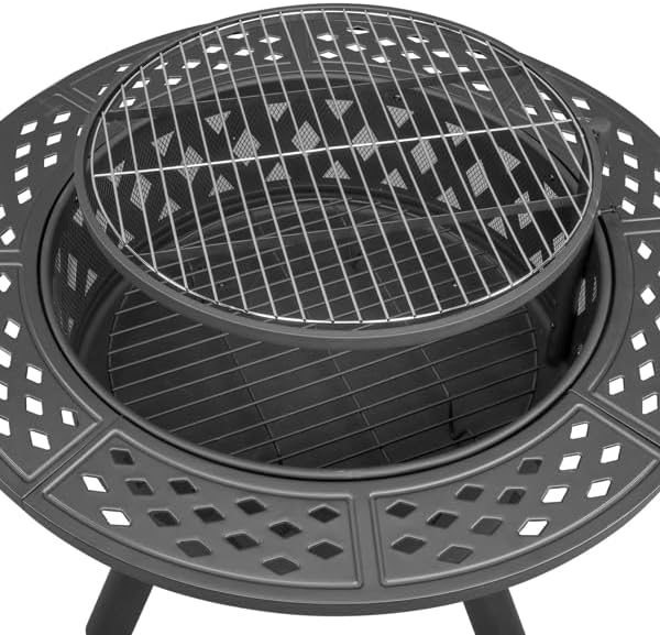 SwingIt 38 Inch Fire Pit with Grills, Large Outdoor Firepits for Outside, Wood Burning Fireplace for Camping,Picnic,Bonfire, 3-in-1 Round Metal Table with Lid for Backyard,Patio,Party