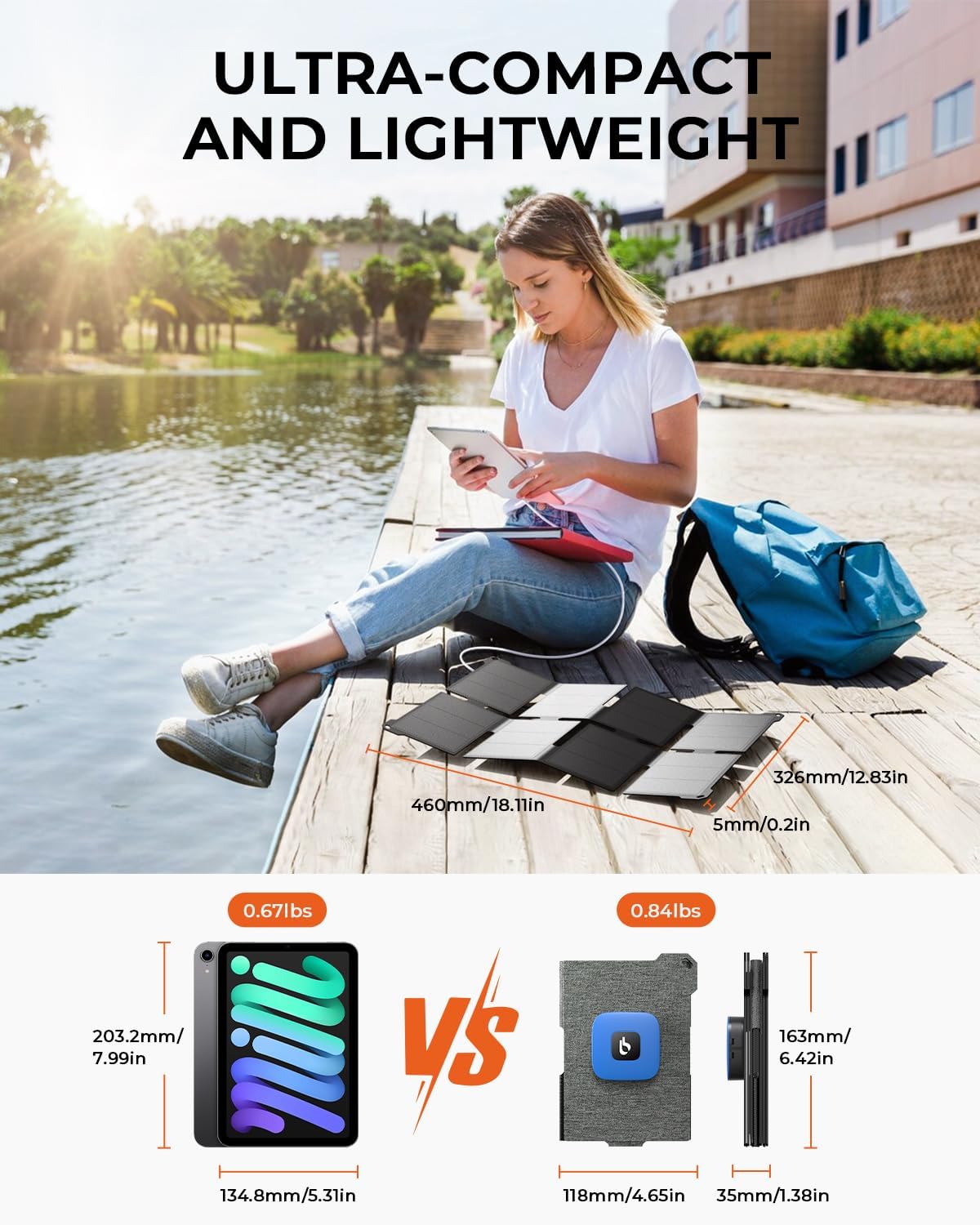 [Upgraded] BigBlue Ultra-Light Portable 25W Solar Panel Charger with USB-A and USB-C Ports, 0.84 lbs Pocket-Size IP68 Waterproof, Folded Solar Panel Compatible with Cellphone,Power Bank,Camping Light