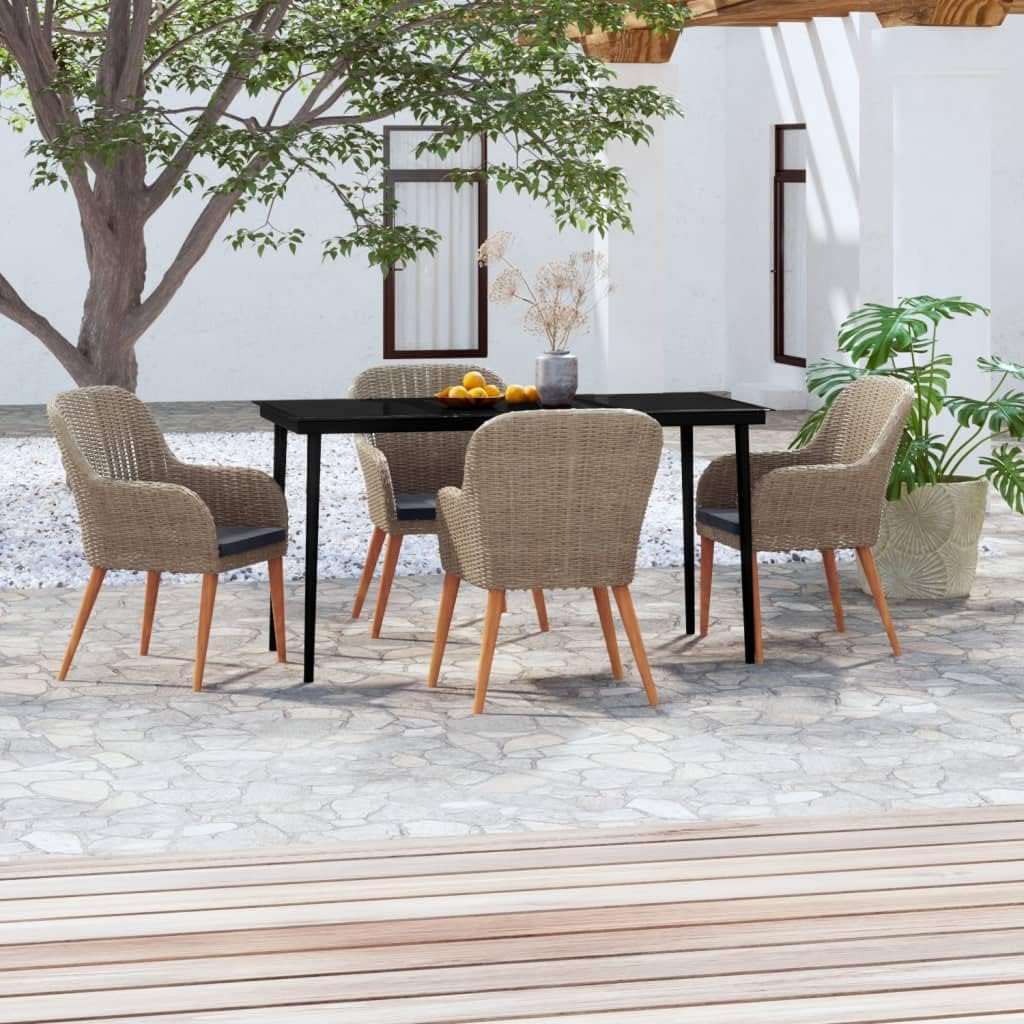 5 Piece Patio Dining Set with Cushions Brown,AllWeather Garden Dining Set: Durable and Stylish for Outdoor Dining and Relaxation Furniture Sets for Patio, Lawn & Garden