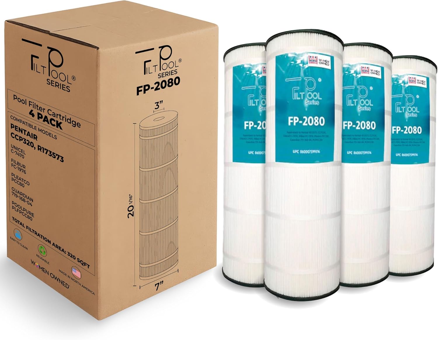 FP-2080 - Pool Filter Replacement for Pentair CCP320, Pleatco PCC80, Ultral-A5, Unicel C-7470, R173573, Filbur FC-1976, 178580 & 817-0081 - Swimming Pool Cartridge Filter - 4 Pack, 85 SQFT