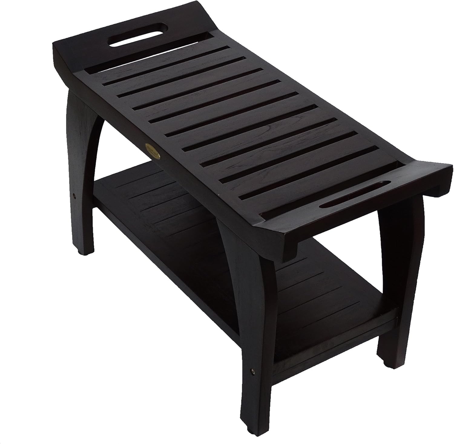 DecoTeak Tranquiity 30 Inch Brown Waterproof Teak Wood Shower Bench Stool Seat Chair for Inside Shower Provides Safety, Storage, and Organization for Bathroom Accessories