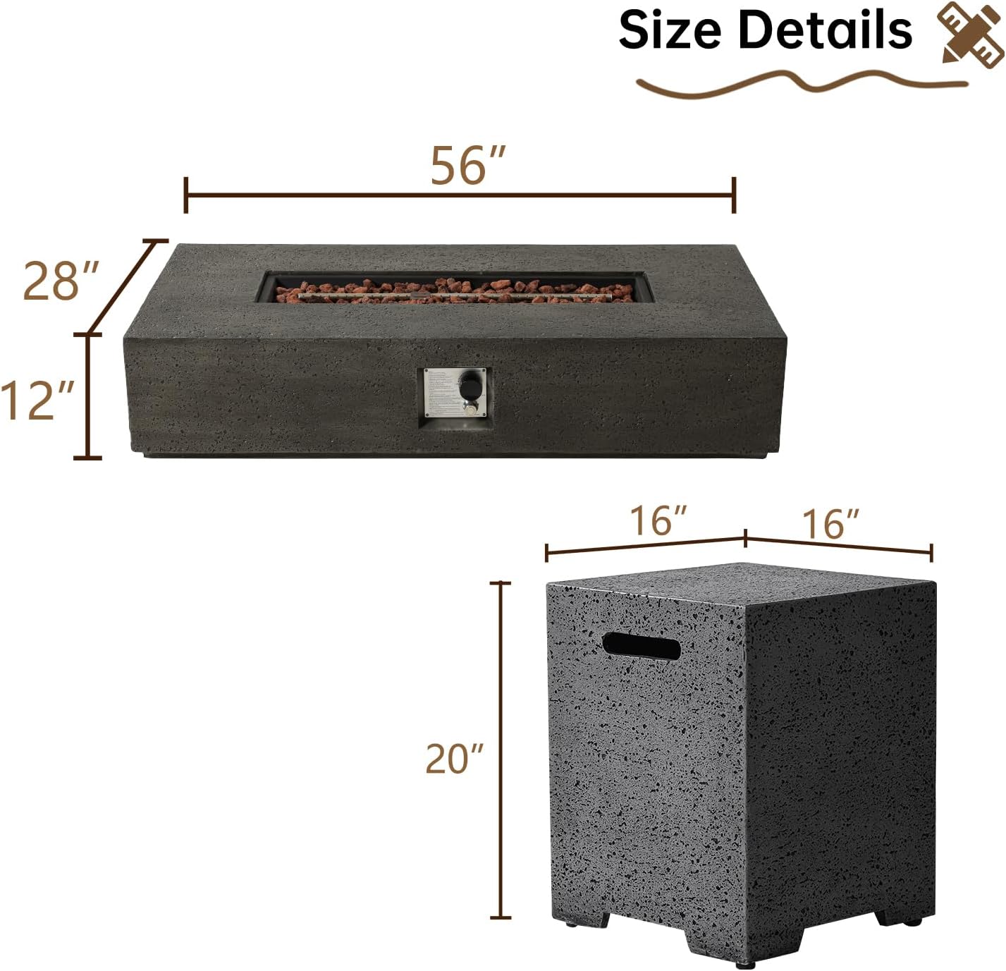 SUNBURY Outdoor Fire Pit Table Propane Gas Fire pits &Outdoor Fireplaces 56