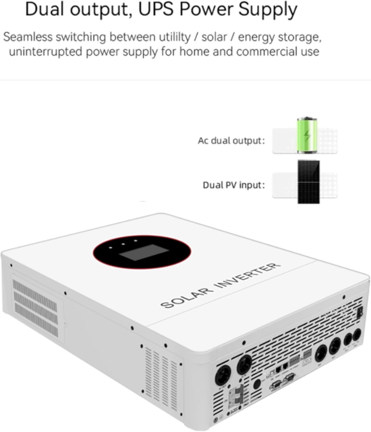Liniotech 3600W Off-Grid Solar Inverter, 48V Pure Sine Wave Hybrid Inverter, 4000W MPPT, 300V PV VOC, 120V AC Output, WiFi USB RS485 GPRS Monitoring, Lithium/Lead-Acid Battery Support