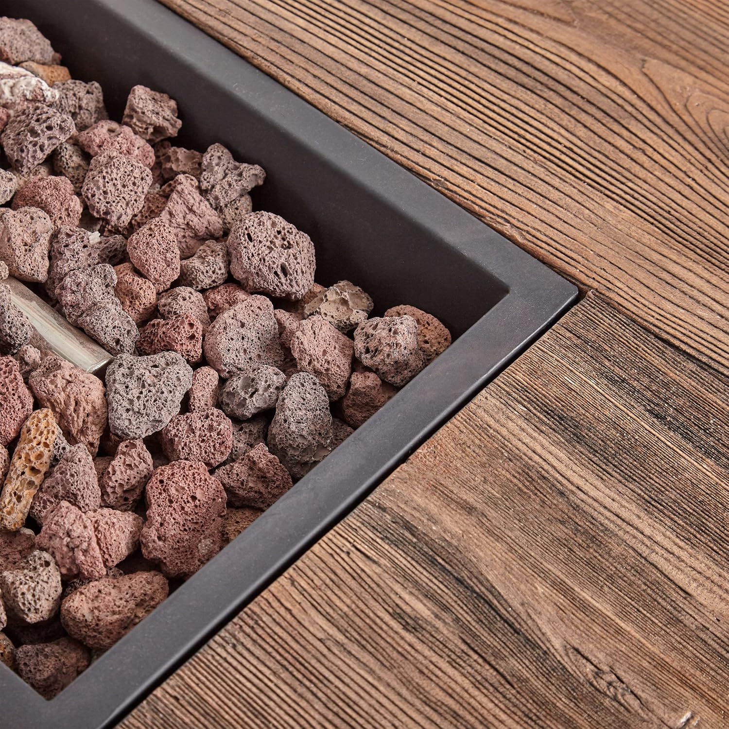 Merax Outdoor Patio Concrete Fire Table, Rectangle Gas Burning 56-Inch Fire Pit - 50,000 BTU, Wood Pattern Fire Table,(Tank Cover not Included),Brown