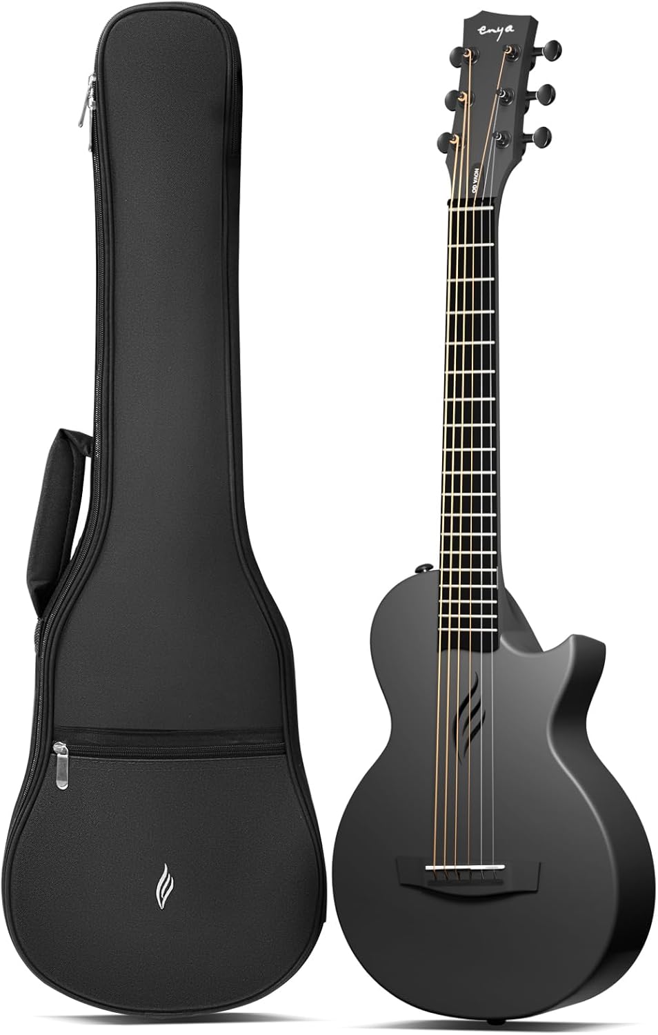 Enya Nova Go Mini Carbon Fiber Acoustic Guitar 1/4 Size Travel Acustica Guitarra w/Beginner Starter Adults Bundle Kit of Thickened Gig Bag(Black)