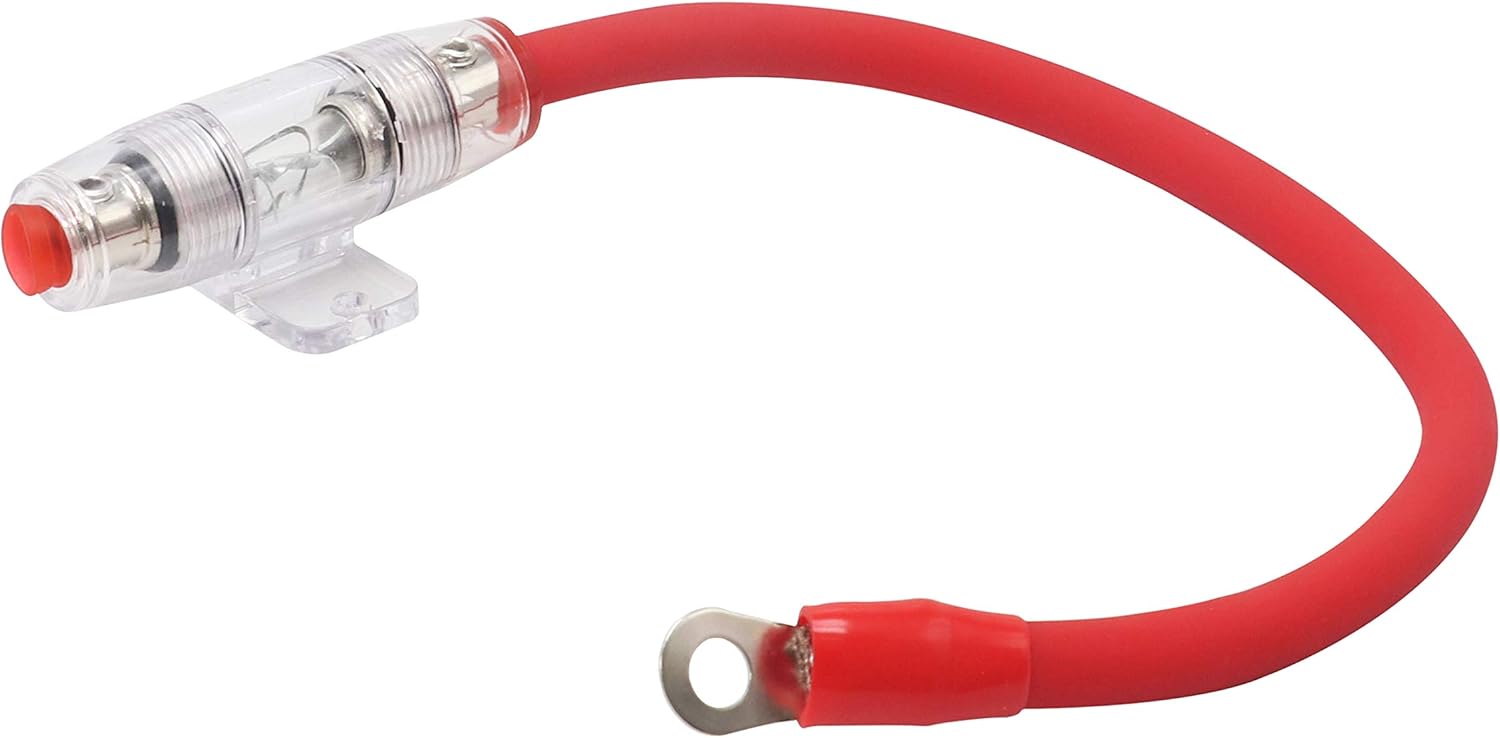 Audiotek Inline 60A MANL Fuse Holder with 1ft 4 Gauge AWG True Spec CCA Power Wire and O-Ring Copper Terminal to Protect Car Audio Amplifier from The Current (60A) – 2 Pieces