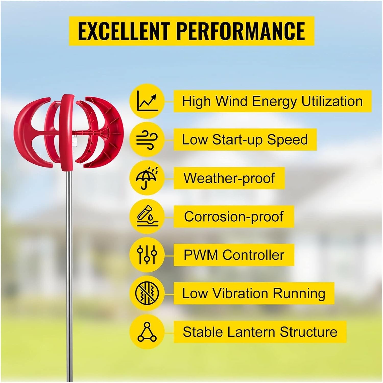 Wind Turbine, Wind Turbine 400W 12V Wind Turbine Generator Red Lantern Vertical Wind Generator 5 Leaves Wind Turbine Kit with Controller