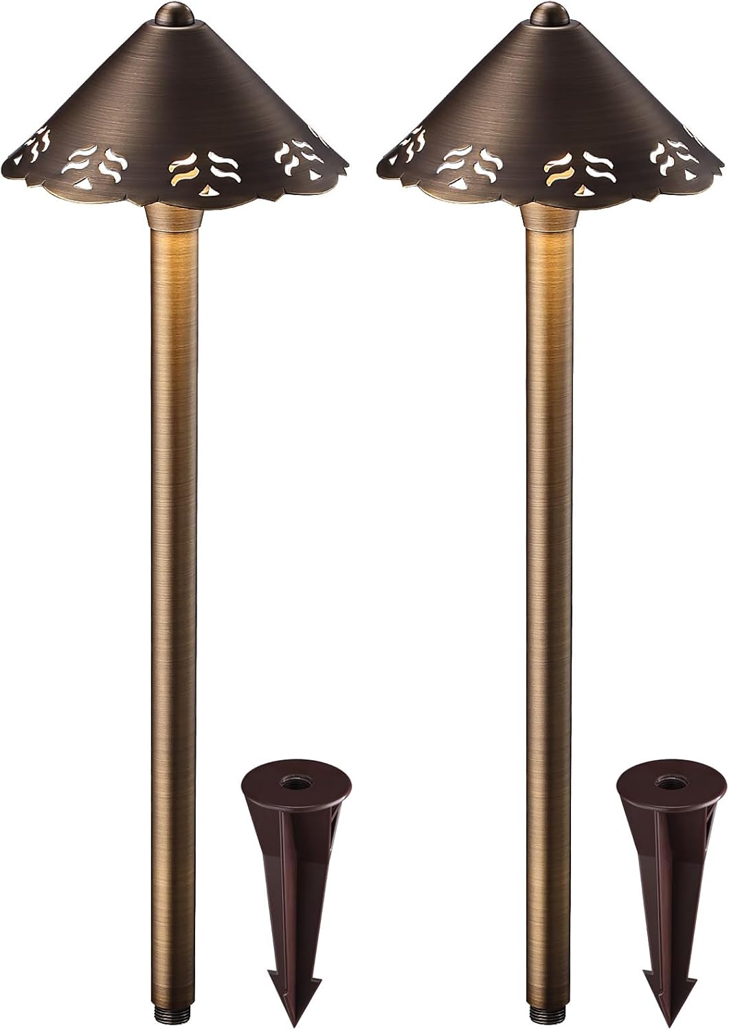 LEONLITE Filigree Solid Cast Brass Pathway Lights, 12V Low Voltage Landscape Lights for Walkway, Garden, Work with G4 Bulb, (Bulbs Not Included), IP65, 22.44'' Tall, 6.89'' Shade, Bronze, Pack of 2