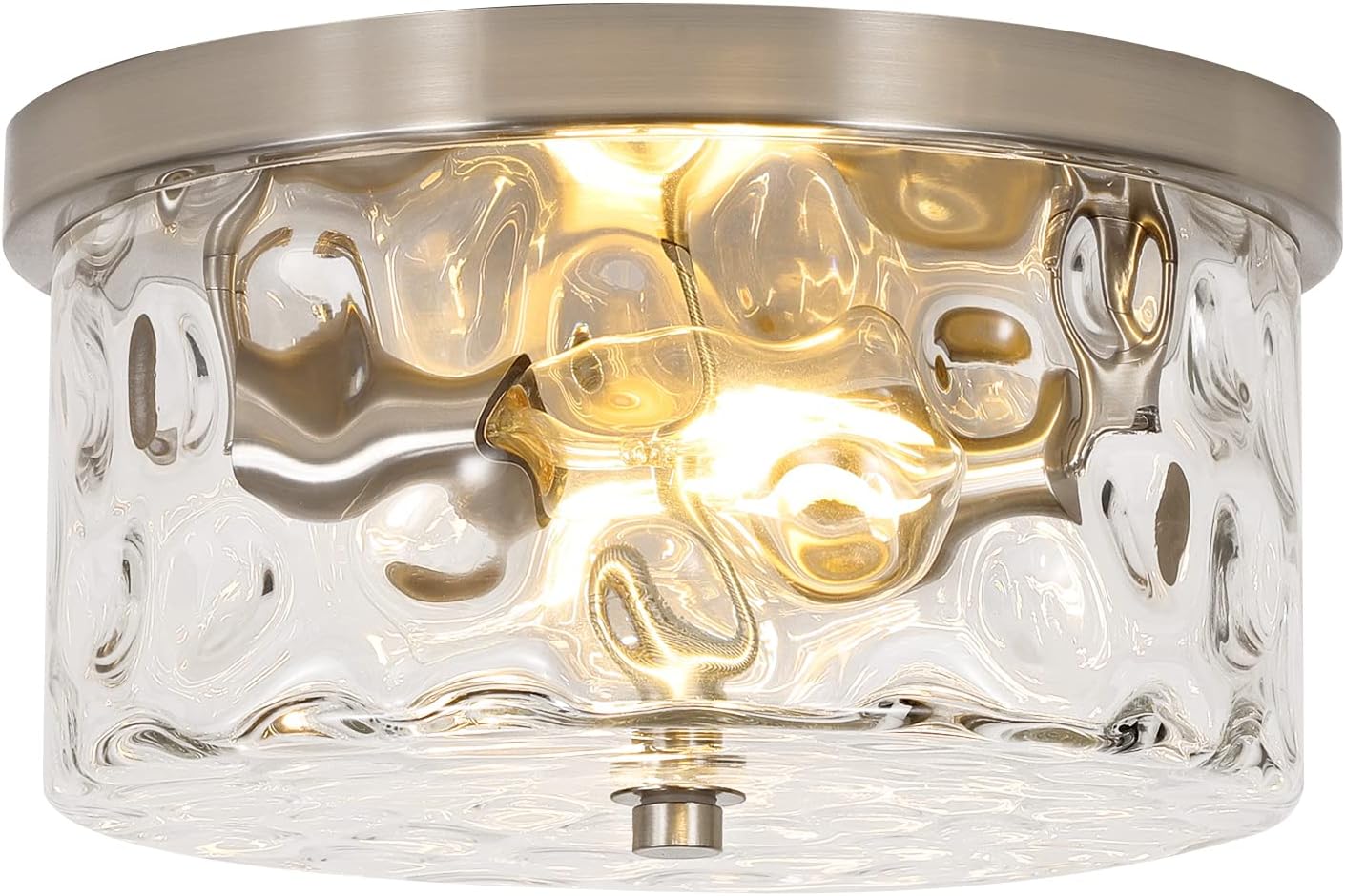 Krychiler Flush Mount Lights, Nickel 9.8inch Farmhouse Light Fixtures Close to Ceiling Light Satin Nickel with Hammered Glass Shade for Bedroom, Living Room, Kitchen Island