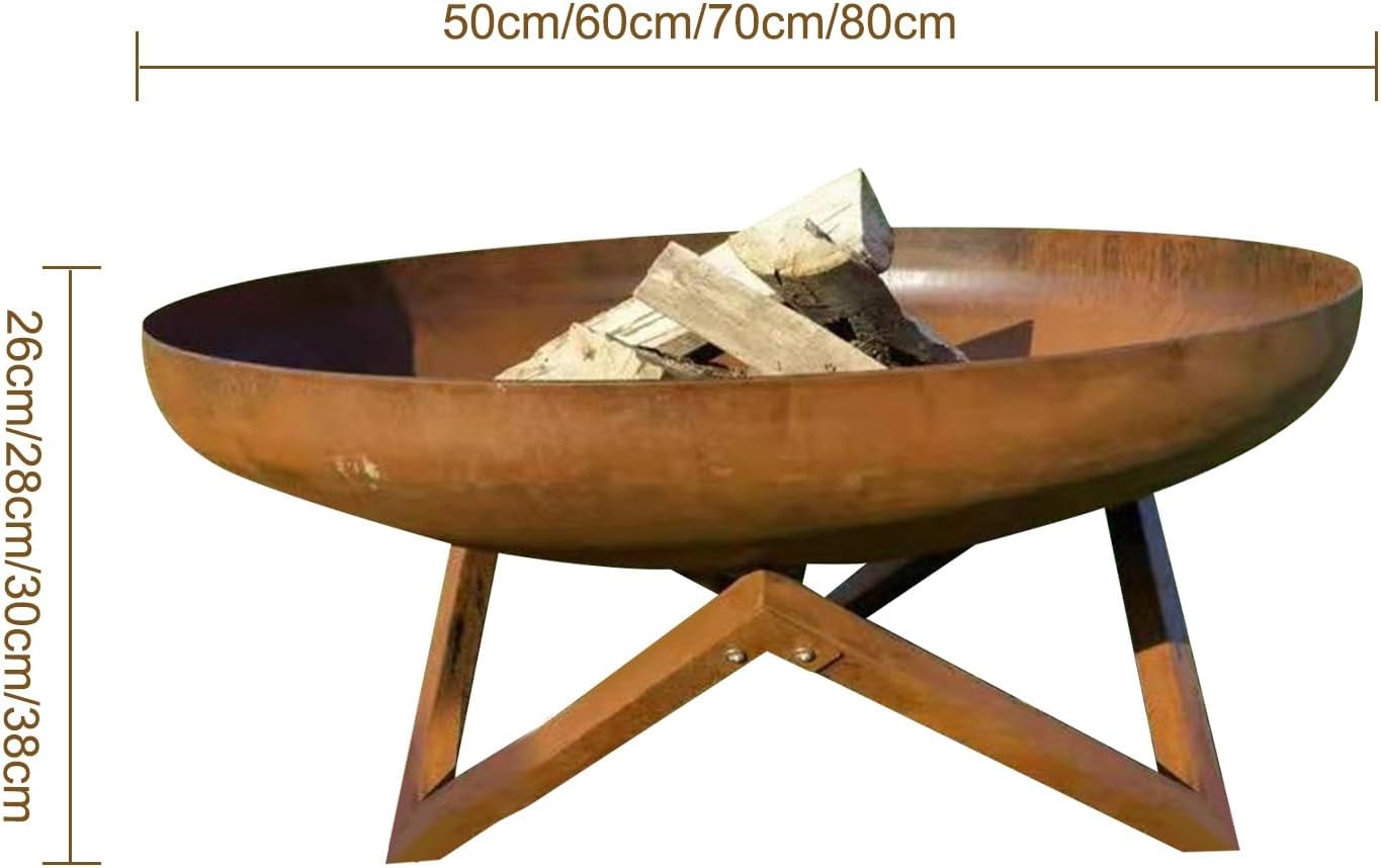 Generic BBQ Pit, Wood Burning Fire Pits for Outside, Thickened Corten Steel Basin Body for Wood Pellet Bonfire BBQ on Patio Garden Backyard Picnic, 5-7 People, 60*28cm, Metallic